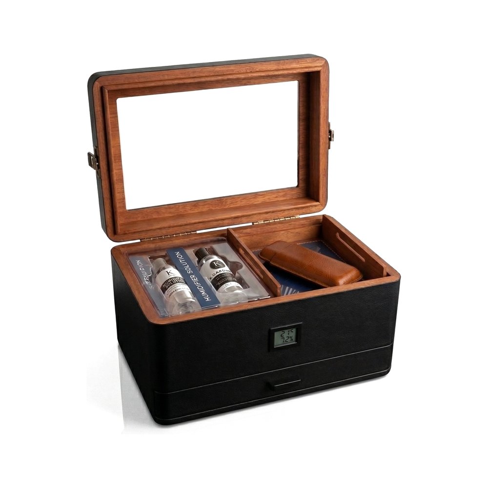 Humidor Case Elegance Military Negro C/gav C/acc + Purera - Comprar online en Grand Gourmet Caracas con delivery