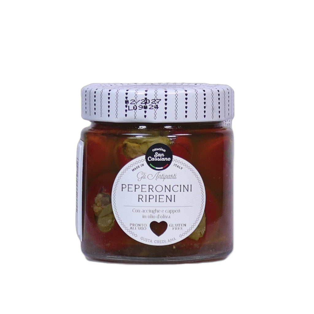 San Cassiano Peperoncini Ripieni Con Acciughe E Capperi In Olio D Oliva 190g - Comprar online en Grand Gourmet Caracas con delivery