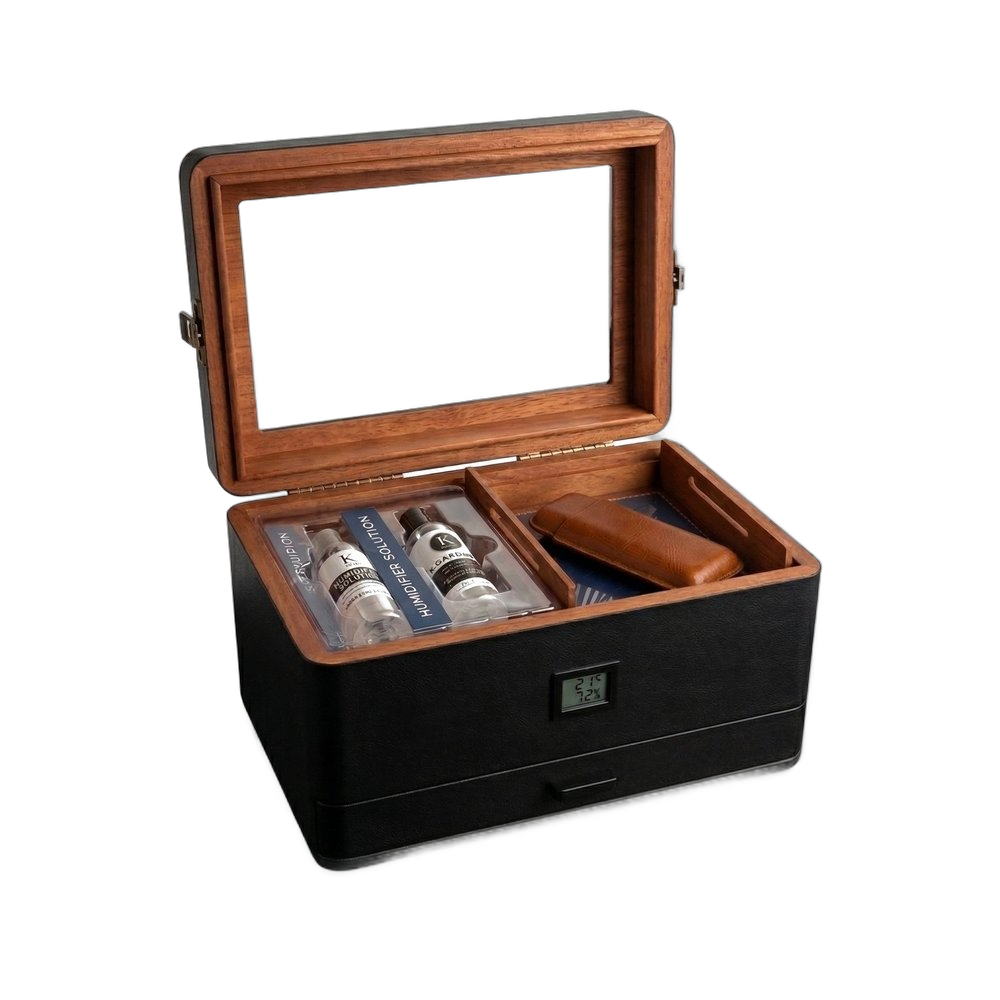 Humidor Case Elegance Military Negro C/gav C/acc + Purera - Comprar online en Grand Gourmet Caracas con delivery