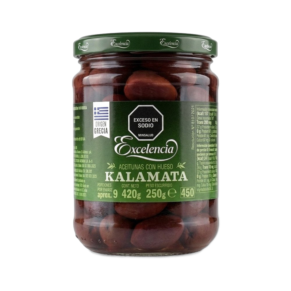 Excelencia Aceituna Kalamata C/hueso 420g - Comprar online en Grand Gourmet Caracas con delivery