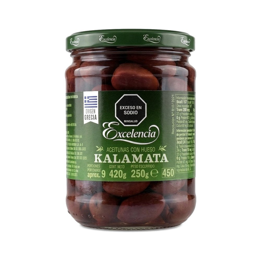 Excelencia Aceituna Kalamata C/hueso 420g - Comprar online en Grand Gourmet Caracas con delivery