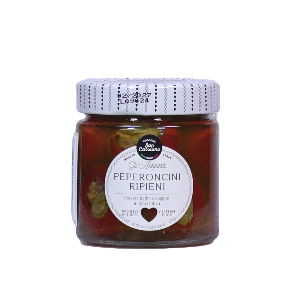 San Cassiano Peperoncini Ripieni Con Acciughe E Capperi In Olio D Oliva 190g - Comprar online en Grand Gourmet Caracas con delivery