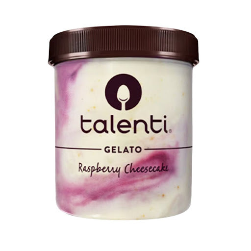 Talenti Raspberry Cheesecake gelato container on a white background helados gelato grand gourmet caracas delivery grand gourmet